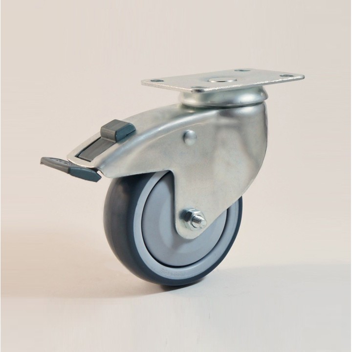 Roulette à platine, Roue à bandage TPE gris non marquant, jante polypropylène, (série 11-22/TPE)