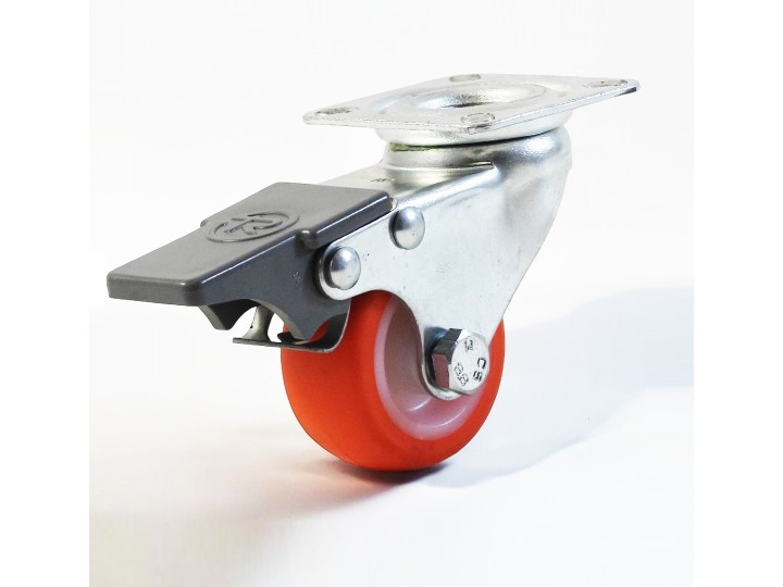 Roulette à platine surbaissé, Roue à bandage polyuréthane injecté rouge, jante polyamide, (série 11/N)