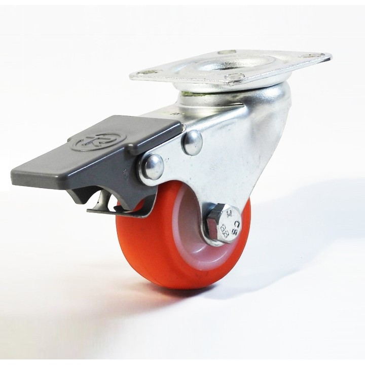 Roulette à platine surbaissé, Roue à bandage polyuréthane injecté rouge, jante polyamide, (série 11/N)