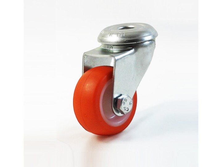 Roulette à trou central surbaissé, Roue à bandage polyuréthane injecté rouge, jante polyamide, (série 111/N)