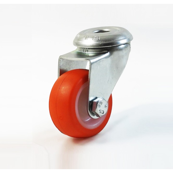 Roulette à trou central surbaissé, Roue à bandage polyuréthane injecté rouge, jante polyamide, (série 111/N)