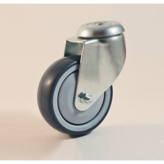 Roulette à trou central, Roue à bandage TPE gris non marquant, jante polypropylène, (série111/TPE)