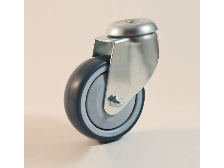 Roulette à trou central, Roue à bandage TPE gris non marquant, jante polypropylène, (série111/TPE)