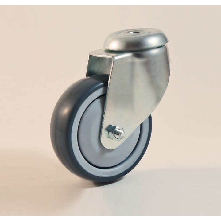 Roulette à trou central, Roue à bandage TPE gris non marquant, jante polypropylène, (série111/TPE)