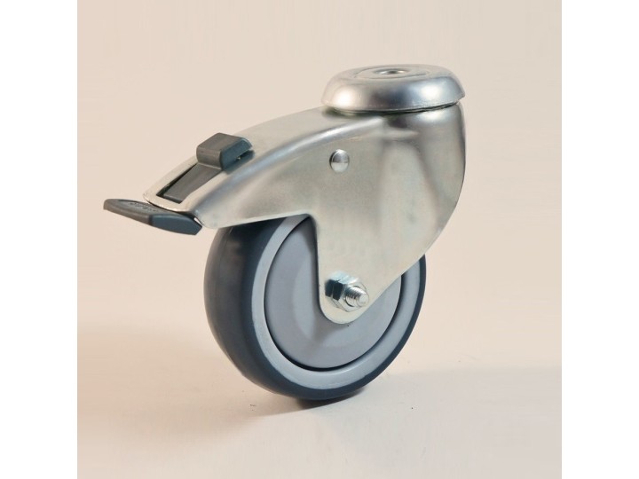 Roulette à trou central, Roue à bandage TPE gris non marquant, jante polypropylène, (série111/TPE)