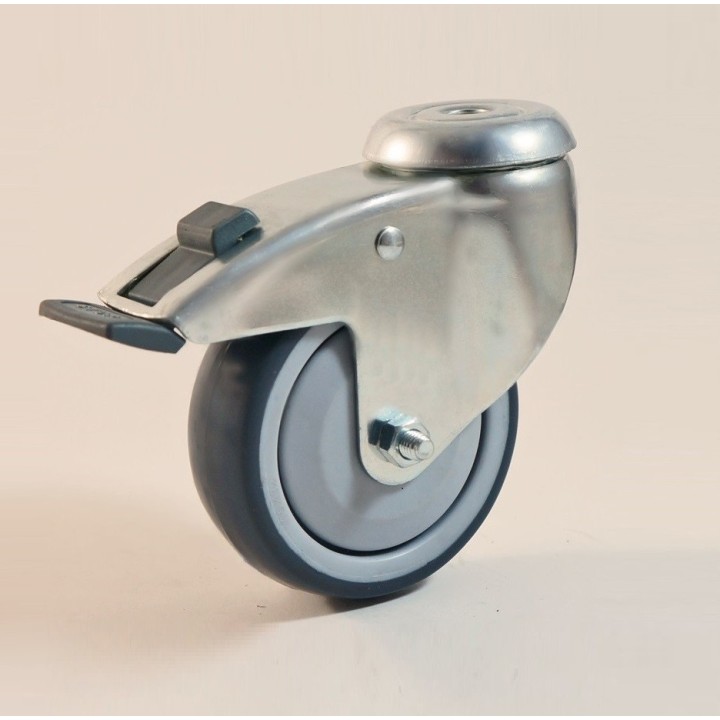 Roulette à trou central, Roue à bandage TPE gris non marquant, jante polypropylène, (série111/TPE)