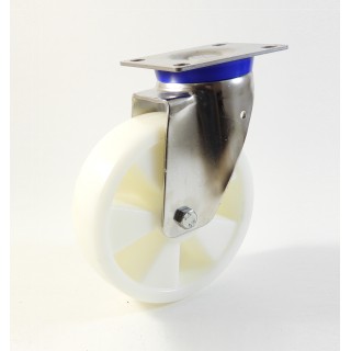 Roulette inox à platine renforcé, roue polyamide 6 blanc renforcé (série I60/PR)