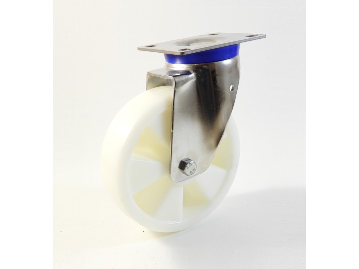 Roulette inox à platine renforcé, roue polyamide 6 blanc renforcé (série I60/PR)