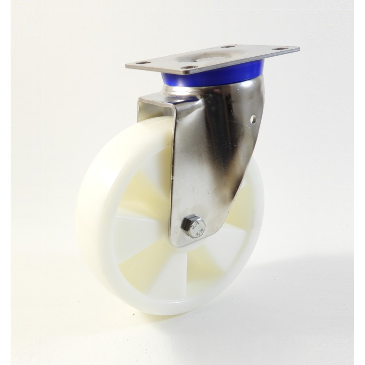 Roulette inox à platine renforcé, roue polyamide 6 blanc renforcé (série I60/PR)