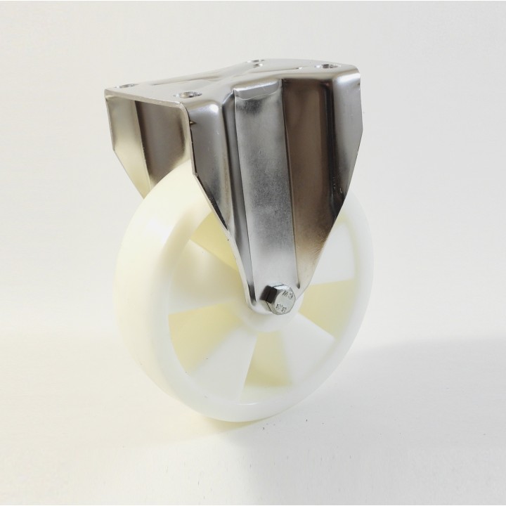 Roulette inox à platine renforcé, roue polyamide 6 blanc renforcé (série I60/PR)