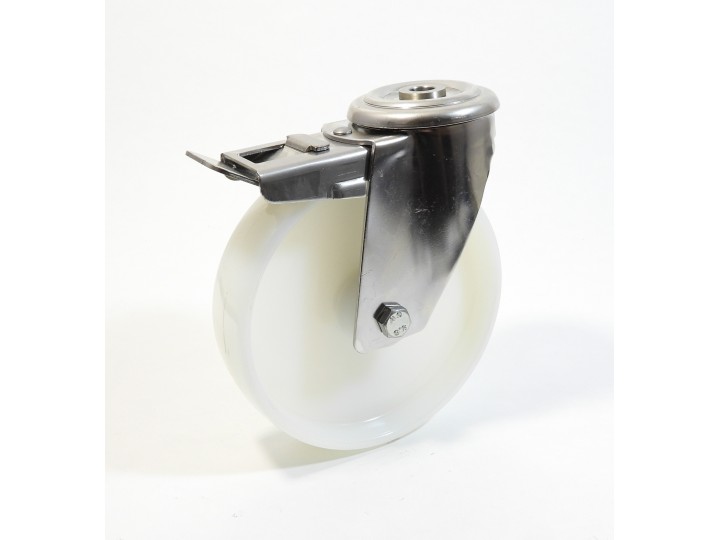 Roulette inox à trou central,  roue polyamide 6 blanc (série I200/P)