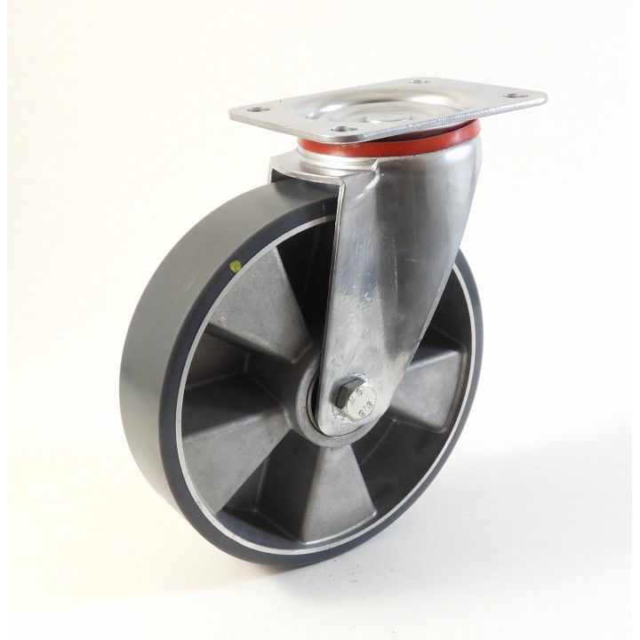 Roulette à platine, Roue à bandage polyuréthane antistatique coulé gris, jante aluminium, (série 22-40/TAS)