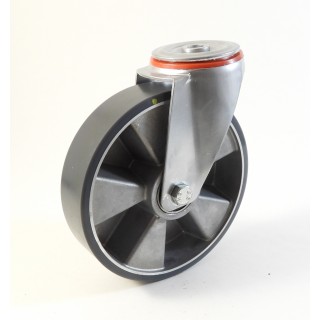 Roulette à trou central, Roue à bandage polyuréthane antistatique coulé gris, jante aluminium, (série 222/TAS)