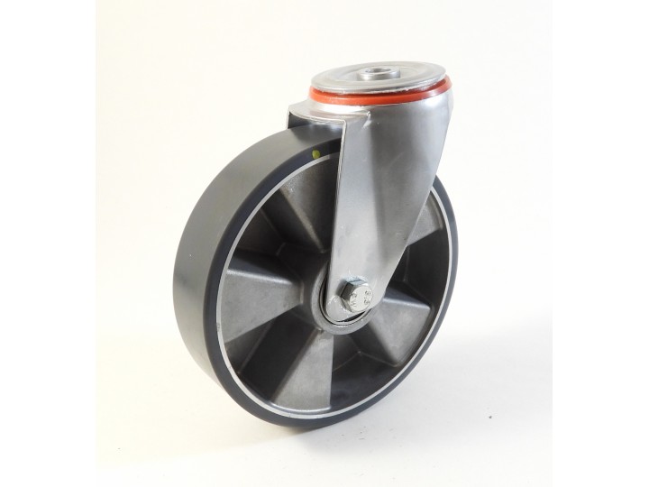 Roulette à trou central, Roue à bandage polyuréthane antistatique coulé gris, jante aluminium, (série 222/TAS)
