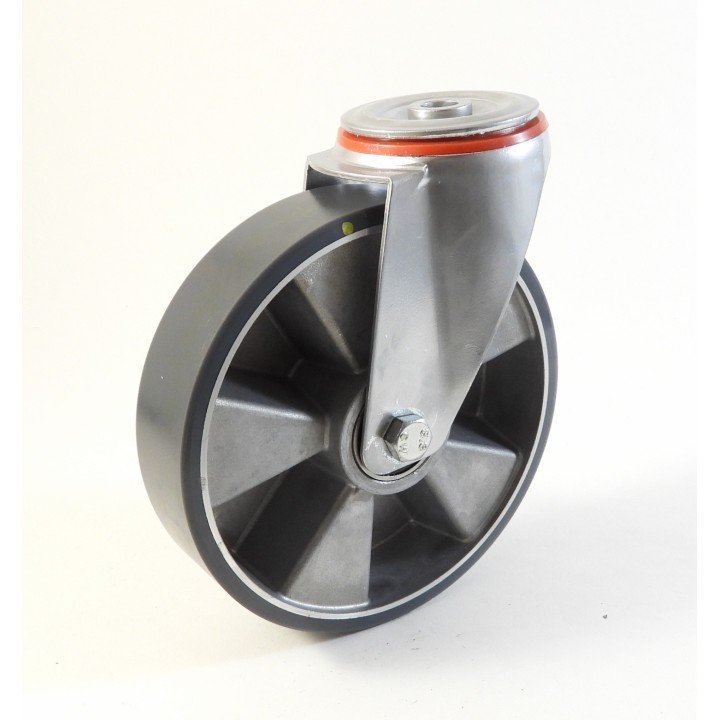 Roulette à trou central, Roue à bandage polyuréthane antistatique coulé gris, jante aluminium, (série 222/TAS)