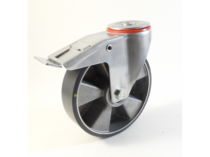 Roulette à trou central, Roue à bandage polyuréthane antistatique coulé gris, jante aluminium, (série 222/TAS)