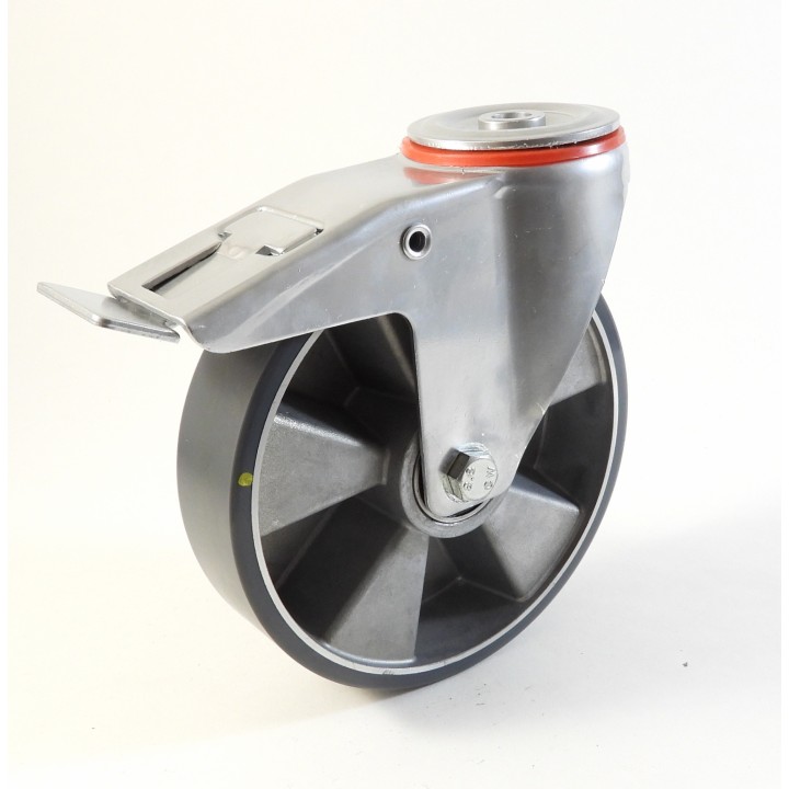 Roulette à trou central, Roue à bandage polyuréthane antistatique coulé gris, jante aluminium, (série 222/TAS)