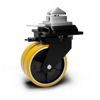 Roulette à platine extra renforcé, pour container ISO, Roue jumelée à bandage polyuréthane coulé jaune, (série 80/ZCO)