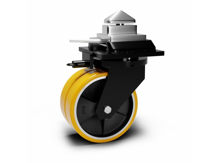 Roulette à platine extra renforcé, pour container ISO, Roue jumelée à bandage polyuréthane coulé jaune, (série 80/ZCO)