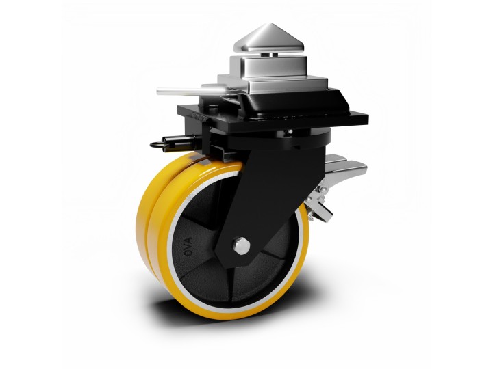 Roulette à platine extra renforcé, pour container ISO, Roue jumelée à bandage polyuréthane coulé jaune, (série 80/ZCO)