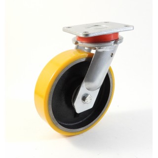 Roulette à platine extra renforcé, Roue à bandage polyuréthane coulé jaune, jante fonte, (série 70/Z)
