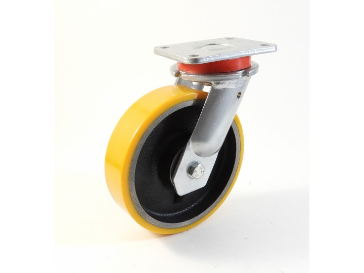 Roulette à platine extra renforcé, Roue à bandage polyuréthane coulé jaune, jante fonte, (série 70/Z)