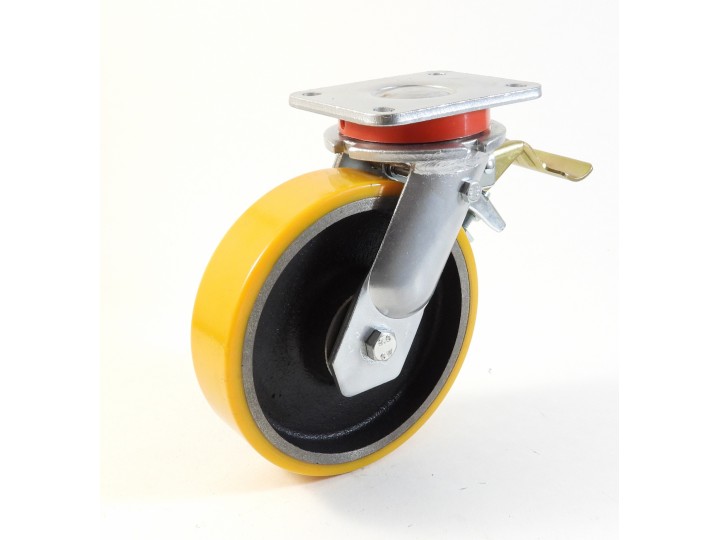 Roulette à platine extra renforcé, Roue à bandage polyuréthane coulé jaune, jante fonte, (série 70/Z)