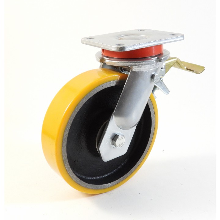 Roulette à platine extra renforcé, Roue à bandage polyuréthane coulé jaune, jante fonte, (série 70/Z)