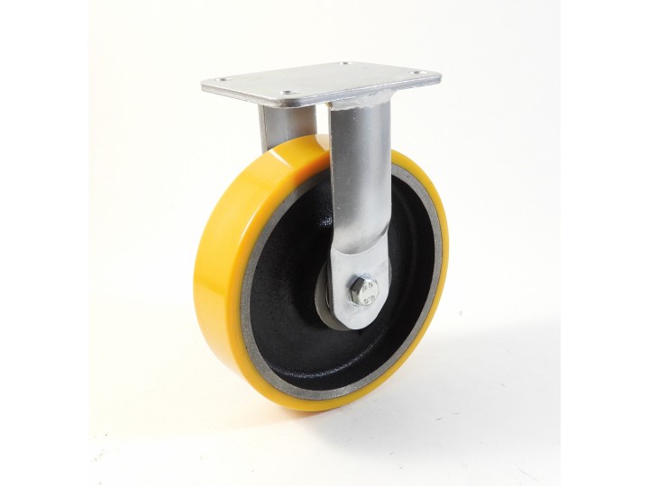 Roulette à platine extra renforcé, Roue à bandage polyuréthane coulé jaune, jante fonte, (série 70/Z)