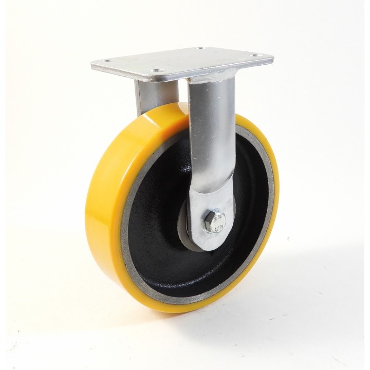 Roulette à platine extra renforcé, Roue à bandage polyuréthane coulé jaune, jante fonte, (série 70/Z)