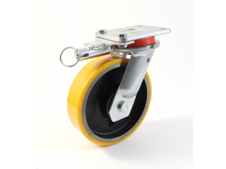Roulette à platine extra renforcé, Roue à bandage polyuréthane coulé jaune, jante fonte, (série 70/Z)