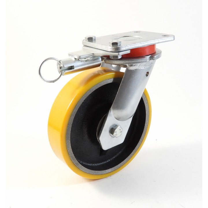 Roulette à platine extra renforcé, Roue à bandage polyuréthane coulé jaune, jante fonte, (série 70/Z)