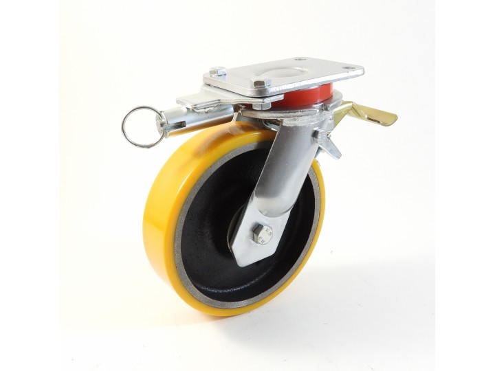 Roulette à platine extra renforcé, Roue à bandage polyuréthane coulé jaune, jante fonte, (série 70/Z)