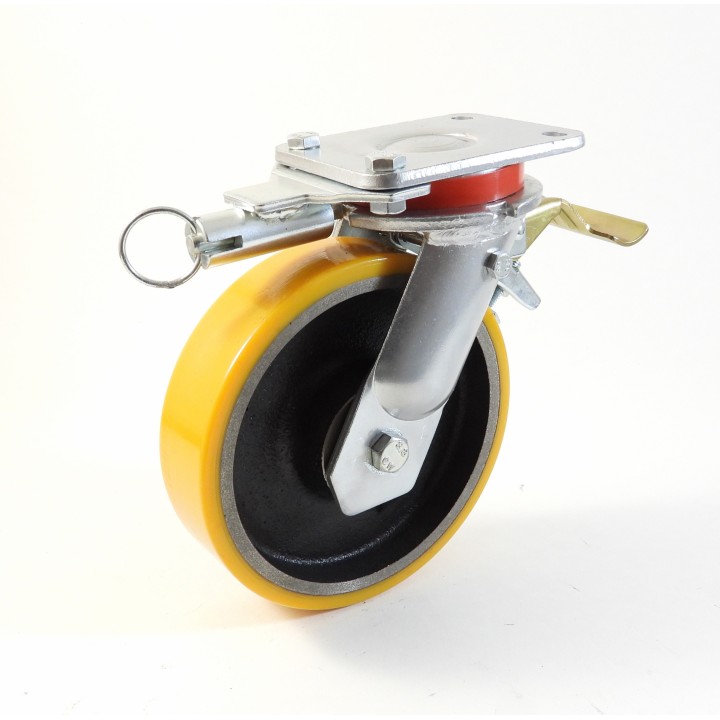 Roulette à platine extra renforcé, Roue à bandage polyuréthane coulé jaune, jante fonte, (série 70/Z)