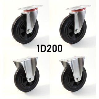 Pack composé de 4 roulettes Ø 200 mm série 2240/D avec 5 type de configurations au choix