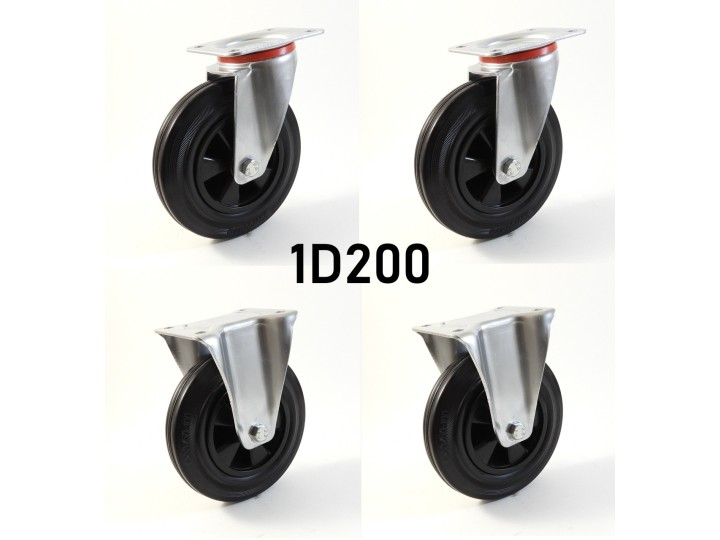 Pack composé de 4 roulettes Ø 200 mm série 2240/D avec 5 type de configurations au choix