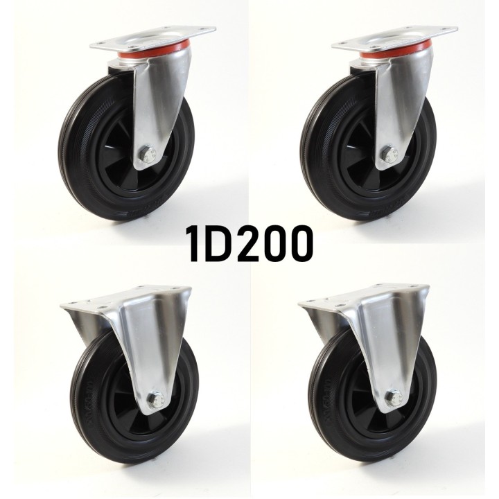Pack composé de 4 roulettes Ø 200 mm série 2240/D avec 5 type de configurations au choix