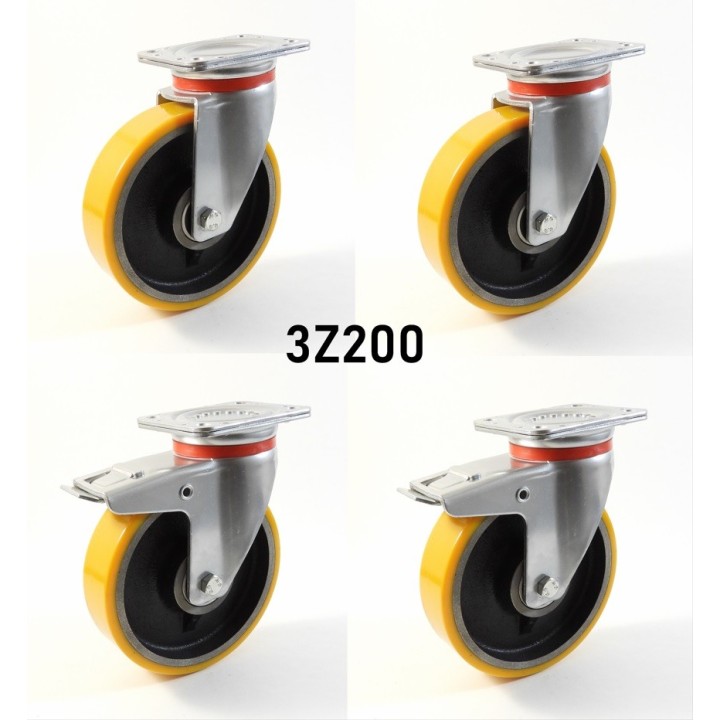 Pack composé de 4 roulettes Ø 200 mm série 2240/Z au choix