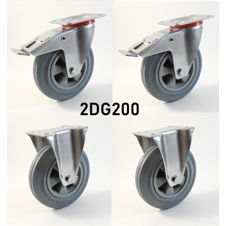 Pack composé de 4 roulettes Ø 200 mm série 2240/DG au choix
