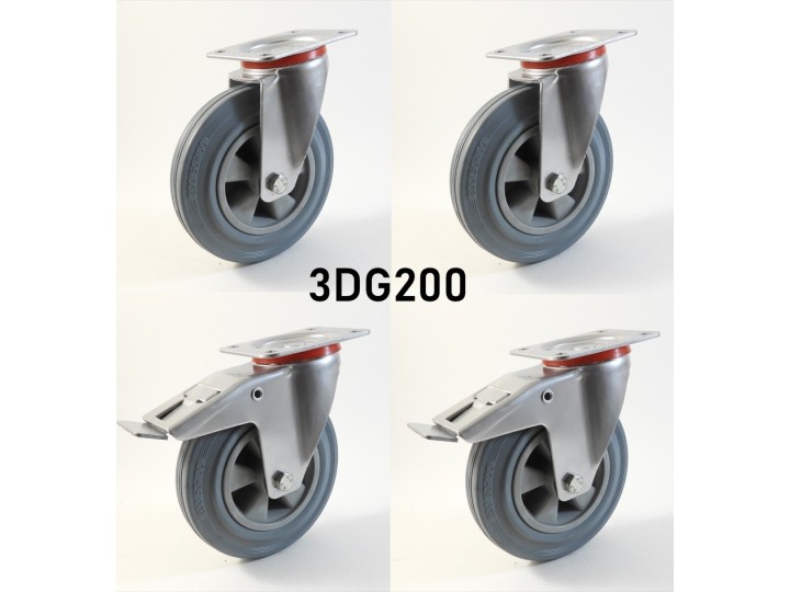 Pack composé de 4 roulettes Ø 200 mm série 2240/DG au choix