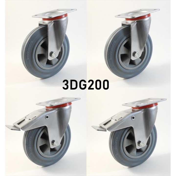 Pack composé de 4 roulettes Ø 200 mm série 2240/DG au choix