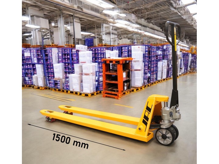 Transpalette manuel renforcé, fourches 1500x540 mm, charge 2000 Kg.