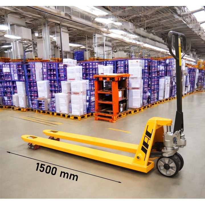 Transpalette manuel renforcé, fourches 1500x540 mm, charge 2000 Kg.