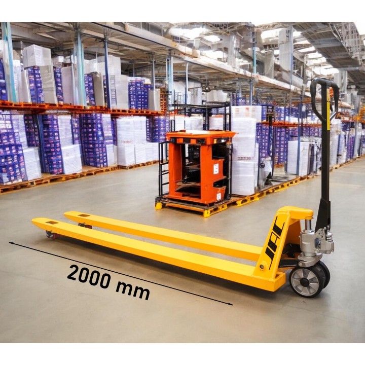 Transpalette manuel renforcé, fourches 2000x540 mm, charge 2000 Kg.