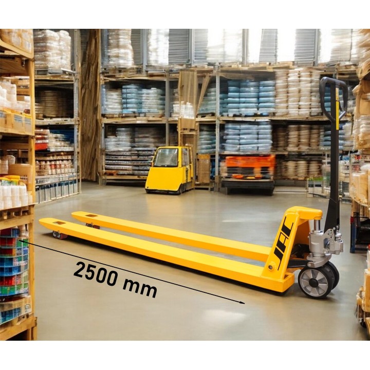Transpalette manuel renforcé, fourches 2500x540 mm, charge 2000 Kg.