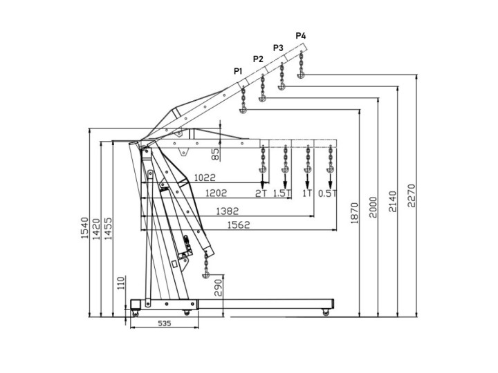 Grue d’atelier pliable, charge 2000Kg