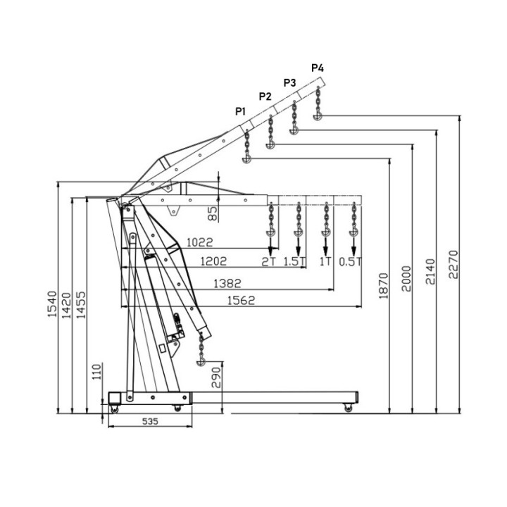Grue d’atelier pliable, charge 2000Kg