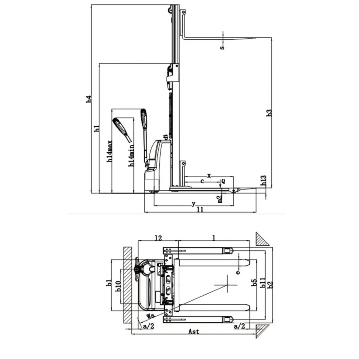 Gerbeur tout électrique à bras encadrant, charge 1500 Kg, levée 2500 mm