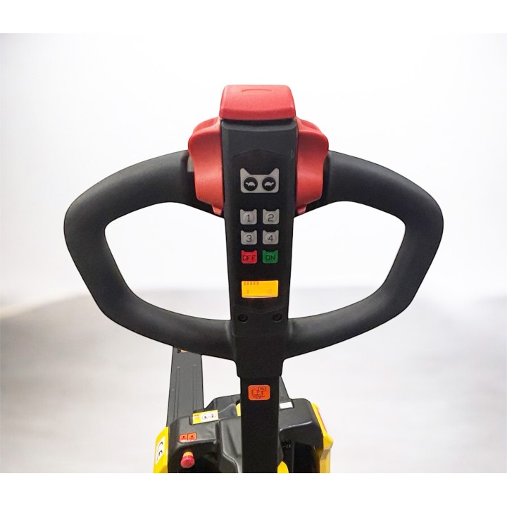 Transpalette tout électrique compact, avec roulettes stabilisatrices, charge 1500 Kg