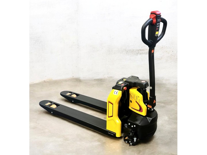 Transpalette tout électrique compact, avec roulettes stabilisatrices, charge 1500 Kg
